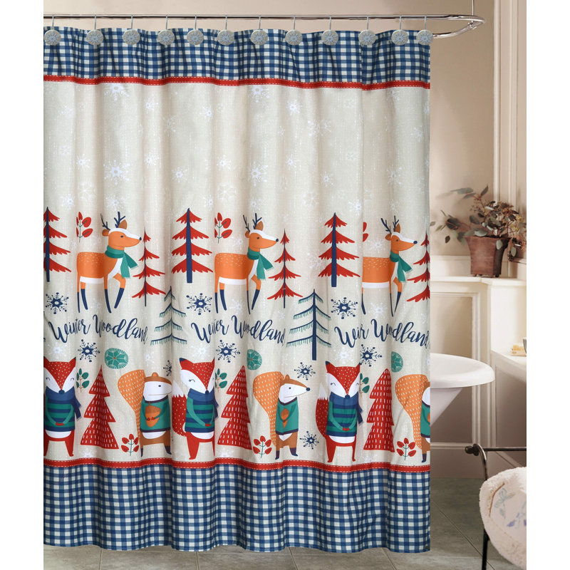 The Holiday Aisle Jolly Holidays Forest Friends Fabric Shower Jolly Holidays Forest Friends Fabric Shower Curtain Set