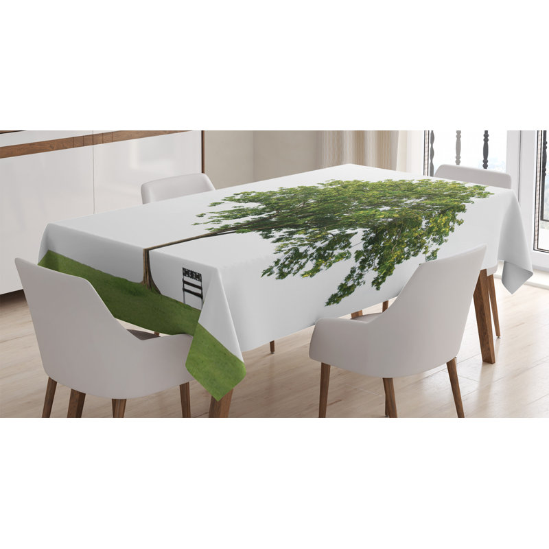 East Urban Home Ambesonne Tree Tablecloth Bench Under Majestic Tree Looks Like Solitude In Habitat Environment Design Rectangular Table Cover For Dining Room Kitchen Decor 52 X 70 Green White Wayfair
