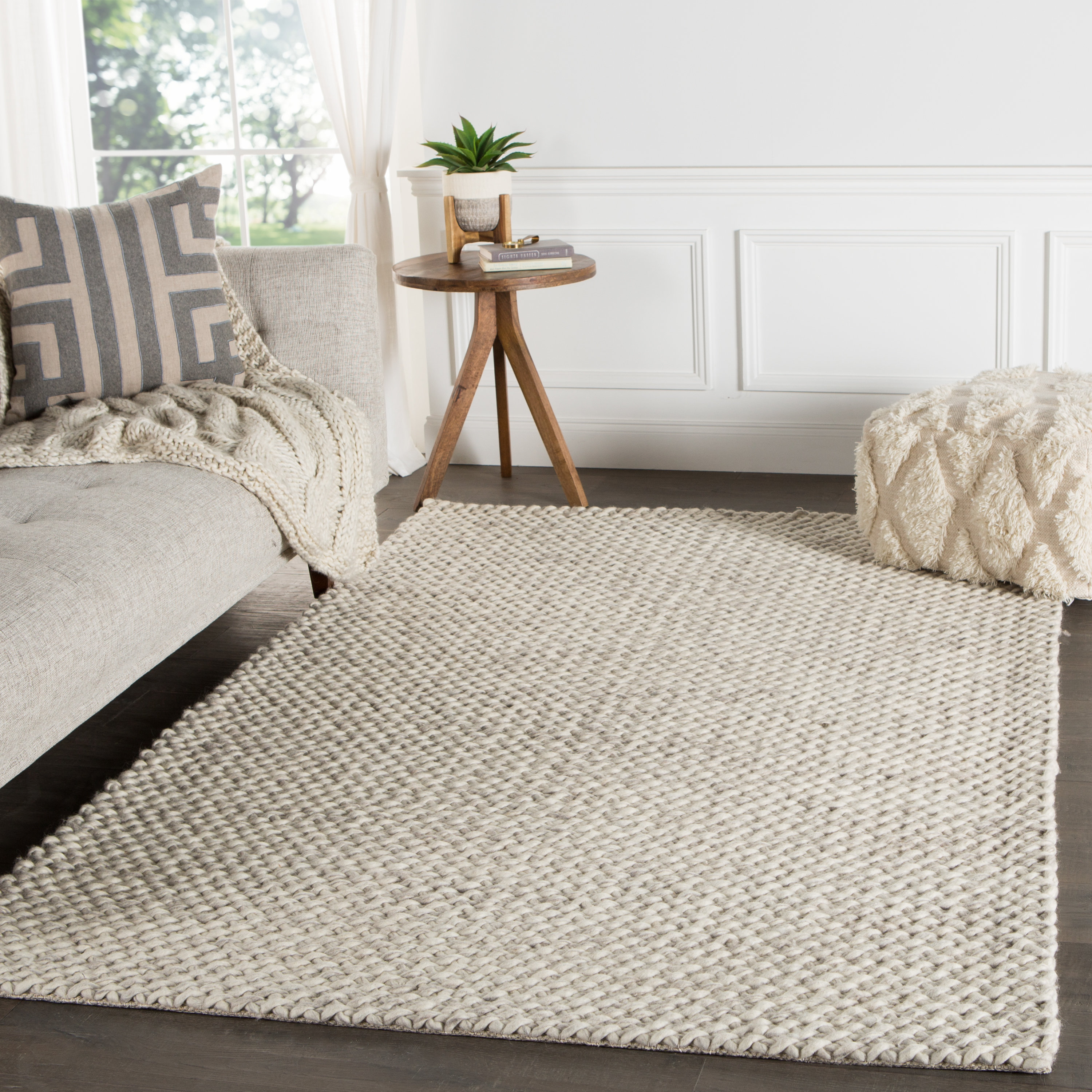 Gracie Oaks Sabha Scandinavia Dula Hand Woven Wool Ivory/Gray Area Rug