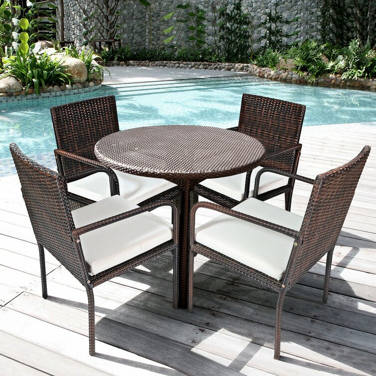 Brown nozama Patio Porch Set 4 Pieces Outdoor PE Rattan Wicker Chairs with Table Conversation Furniture for Backyard Rattan Patio Sets 2 Single Armchairs 1 Loveseat with Cushion 