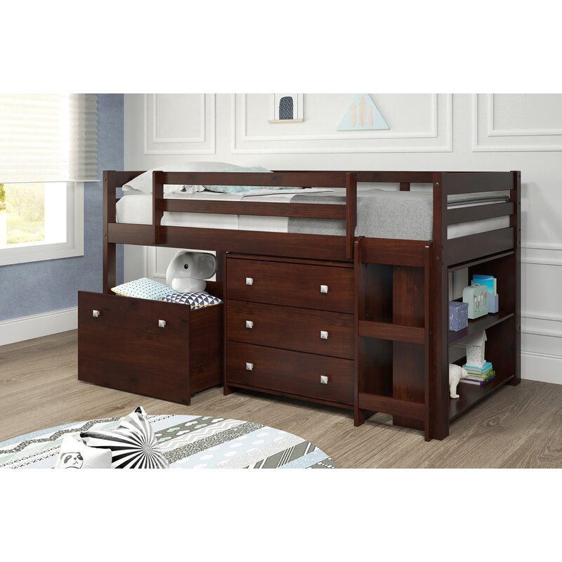 Harriet Bee Renley Twin Low Loft Bed With Drawer And Bookcase