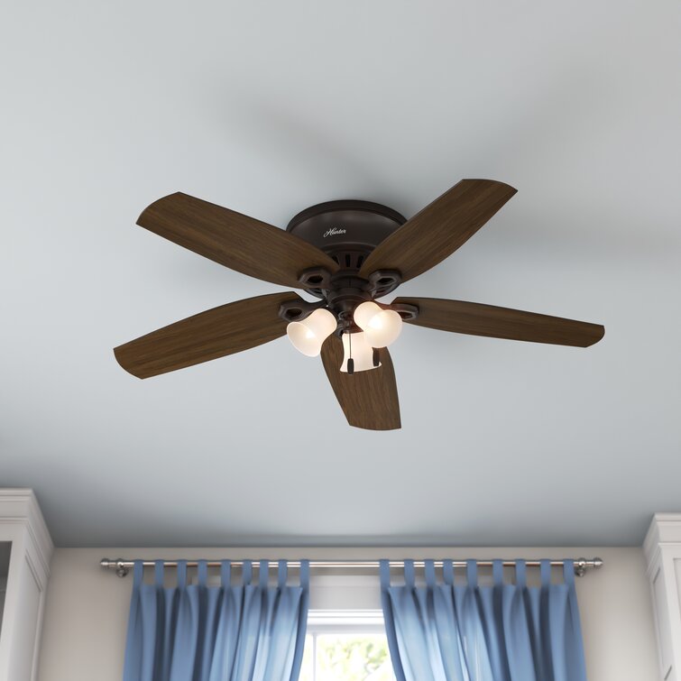 Hunter Fan 52'' Builder Low Profile 5 - Blade Flush Mount Ceiling Fan with Pull Chain and Light Kit Included & Reviews