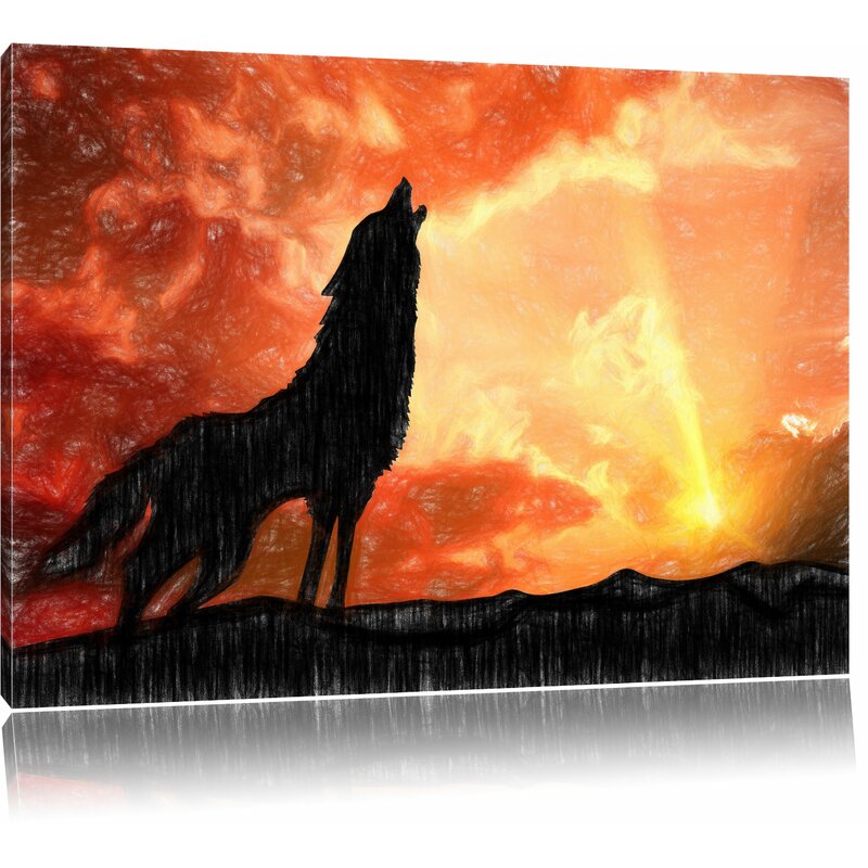 East Urban Home Leinwandbild Einsamer Wolf Heult Im Sonnenuntergang Grafikdruck Wayfair De