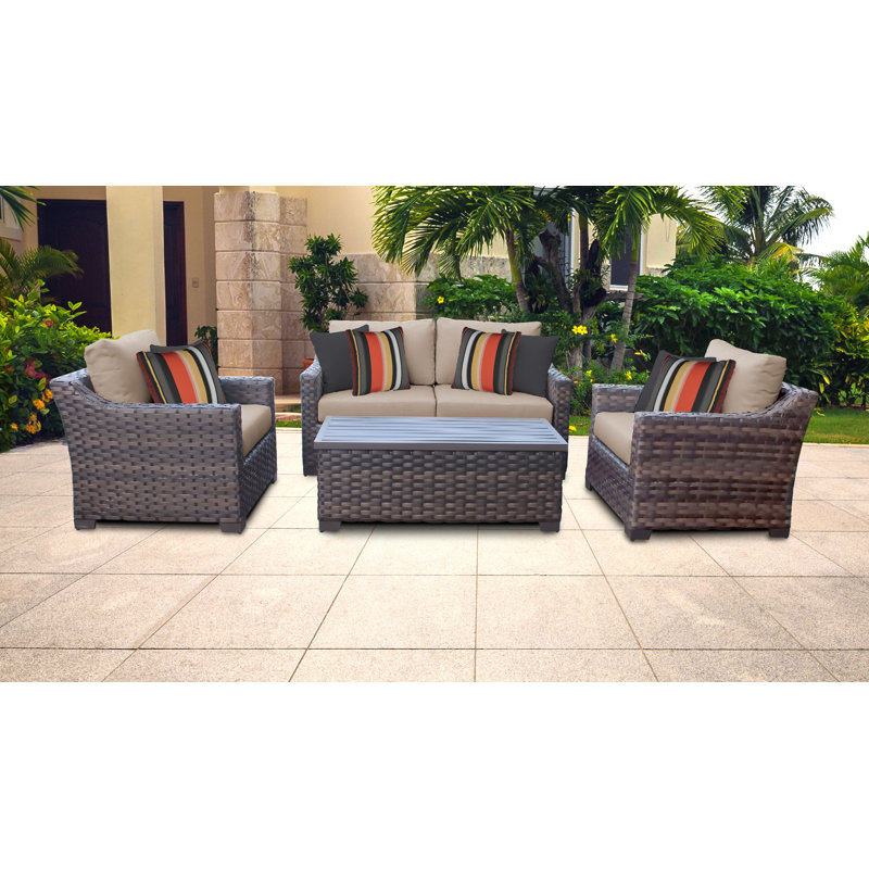 Kathy Ireland Homes Gardens By Tk Classics River Brook 5 Piece Outdoor Rattan Sofa Seating Group With Cushions Reviews Wayfair