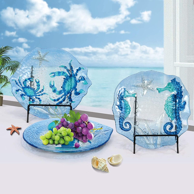 Hand Painted Glass Plates Decorative Plates With Elegant Marine Life Style  Design For Kitchen, Living Room, Farmhouse, Food And Dishwasher Safe, Set  ...