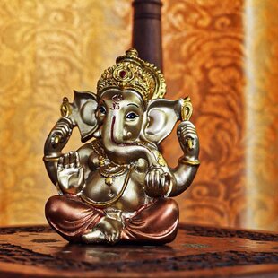 Indian God Baby Ganesha Hand Carved Resin Idol Sculpture Statue Size 6.5 Inches 