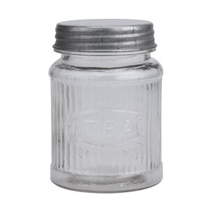 Small Pressed Glass Tea Leaf Jar with Galvanized Lid