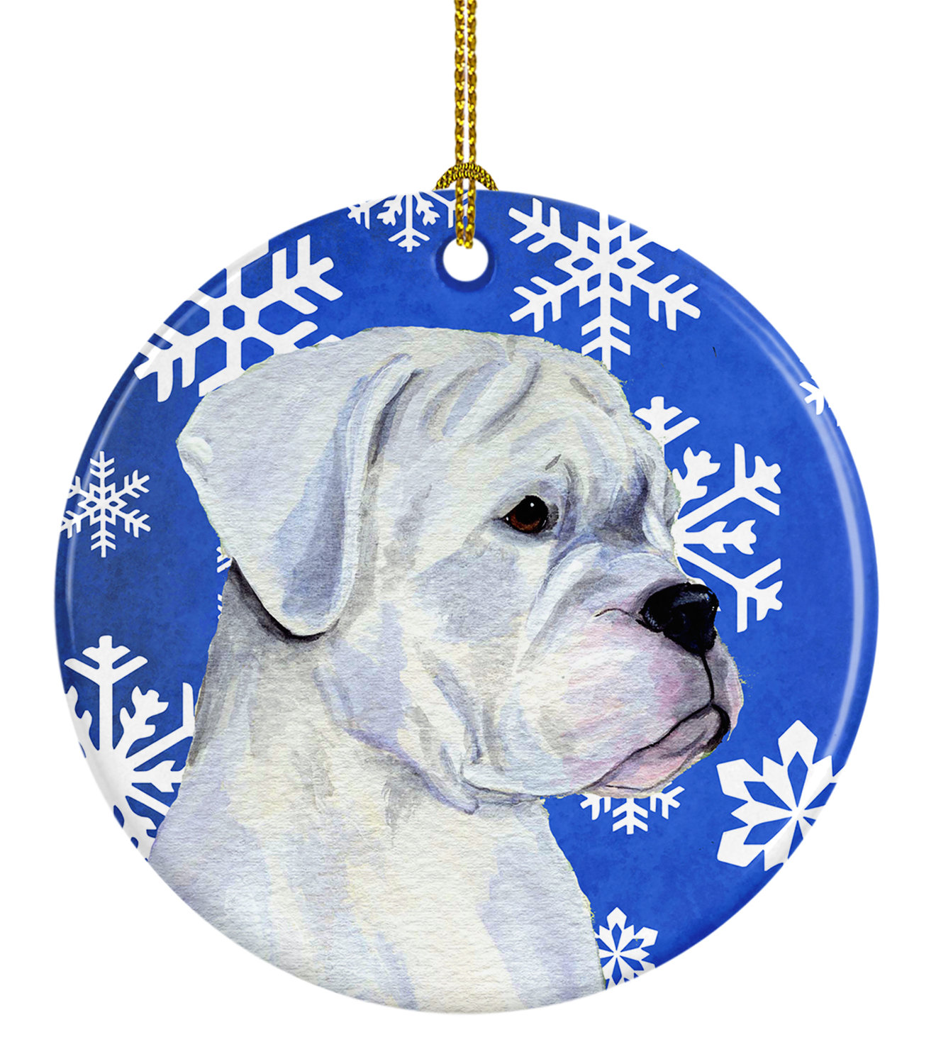 The Holiday Aisle Boxer Winter Snowflakes Holiday Christmas Ceramic Hanging Figurine Ornament Wayfair