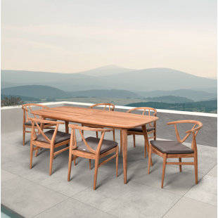 Go to store & view more images Albro 7 Piece Teak Sunbrella Dining Set with Cushions by Bungalow Rose