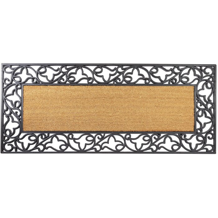 Rodden Floral Wrought Iron Rubber With Plain Coir 57 In X 24 In Non Slip Outdoor Door Mat