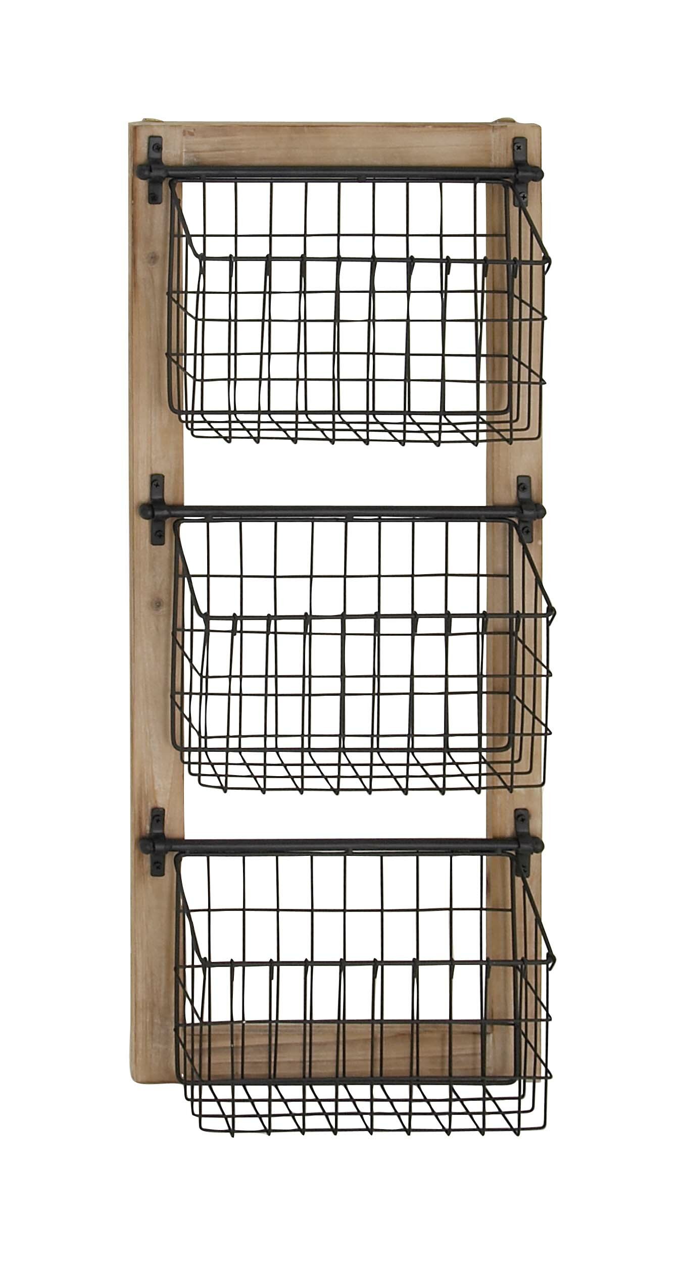 Gracie Oaks Harvin 34 H X 14 W X 4 D Industrial 3 Tier Basket Wall Rack Reviews Wayfair