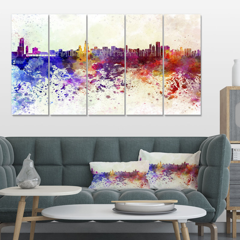 Designart Chicago Skyline Cityscape 5 Piece Painting Print On
