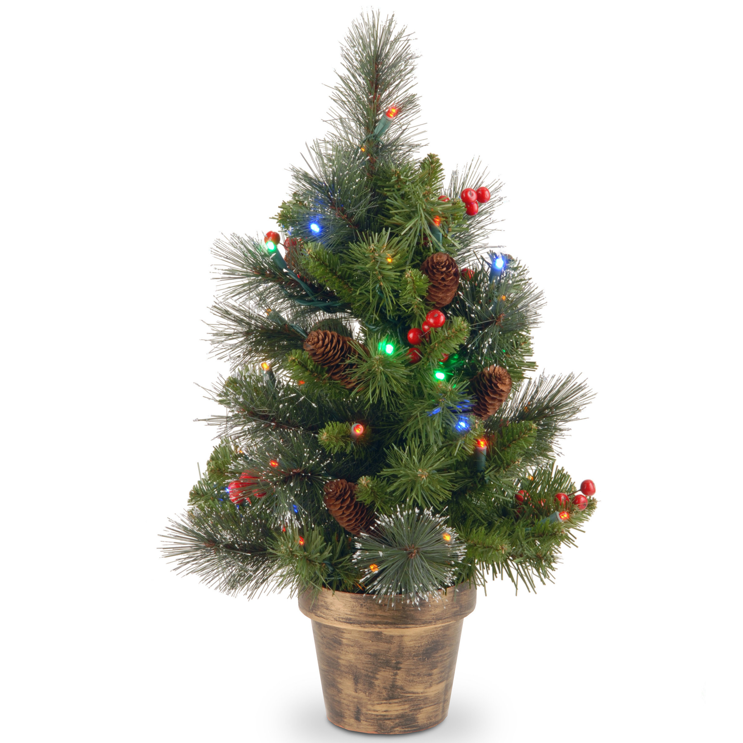 small artificial xmas tree with lights