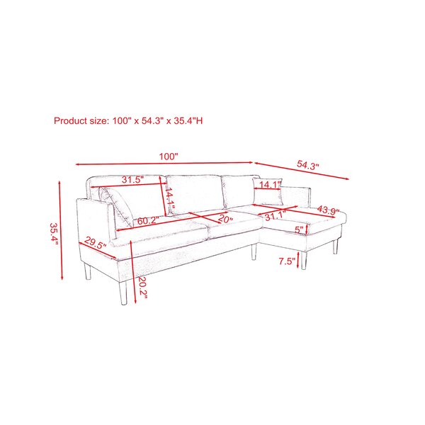 Corrigan Studio® Grey sectional sofa with lounger chaise100 inch wide 3 ...