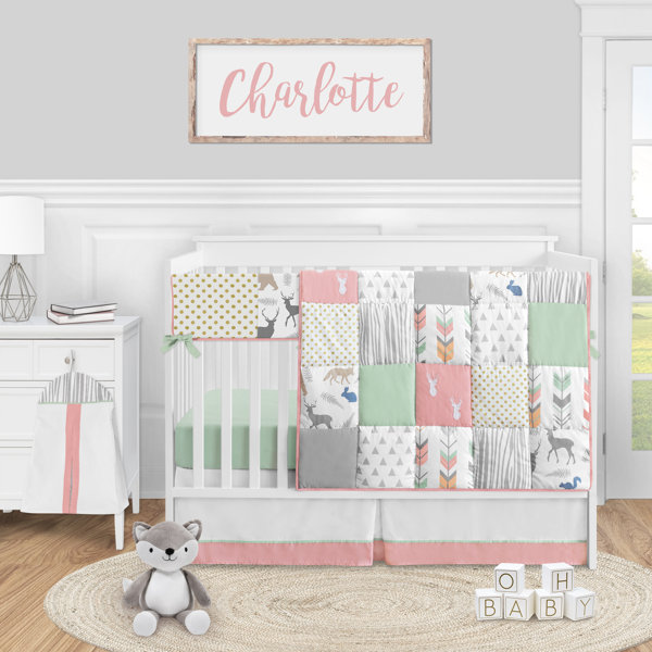 light coral cherry blossom crib bedding