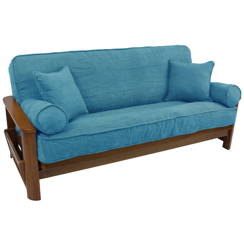 Double-Corded Box Cushion Futon Slipcover Color: Aqua Blue