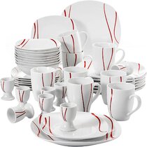 MALACASA Series Felisa 18-Piece Red Stripes Ivory White Porcelain Dinner Set with 6-Piece Dessert Plates 6-Piece Soup Plates and 6-Piece Dinner Plates Service Set for 6 