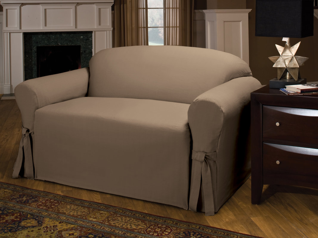 Three Posts Tie Cotton Blend Box Cushion Sofa Slipcover Reviews Tie Cotton Blend Box Cushion Sofa Slipcover