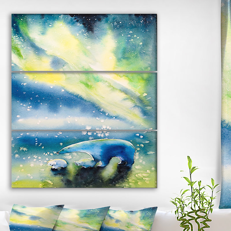 East Urban Home Polar She Bear With Two Kids Oil Painting Print