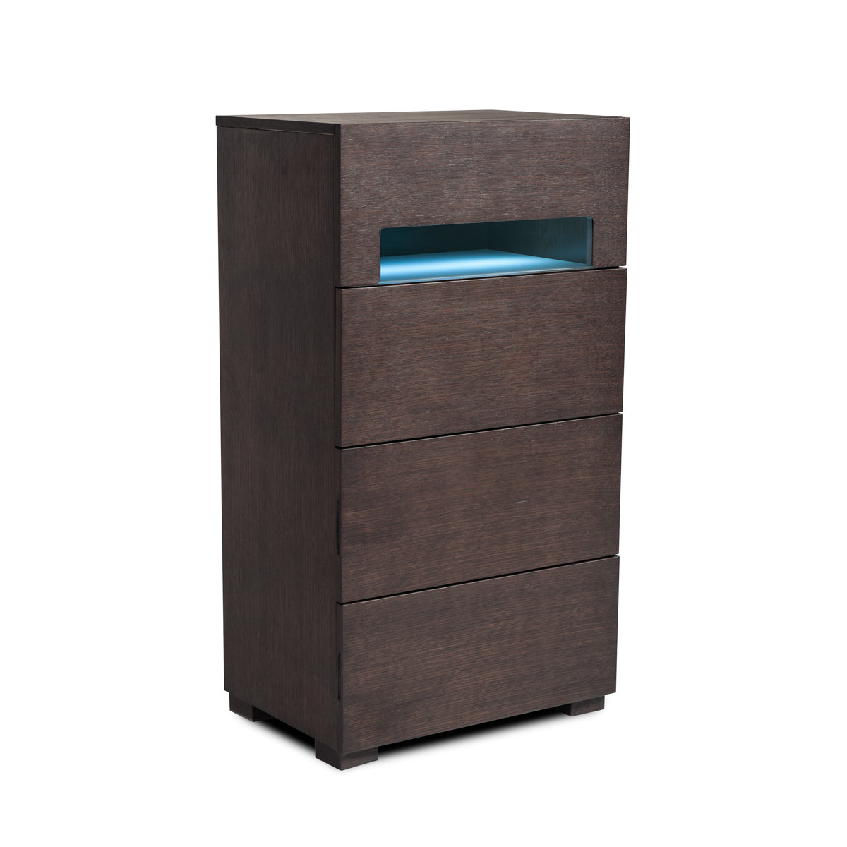 Modern Design Rubberwood Finish 4 Drawer Chest With Roller Glides