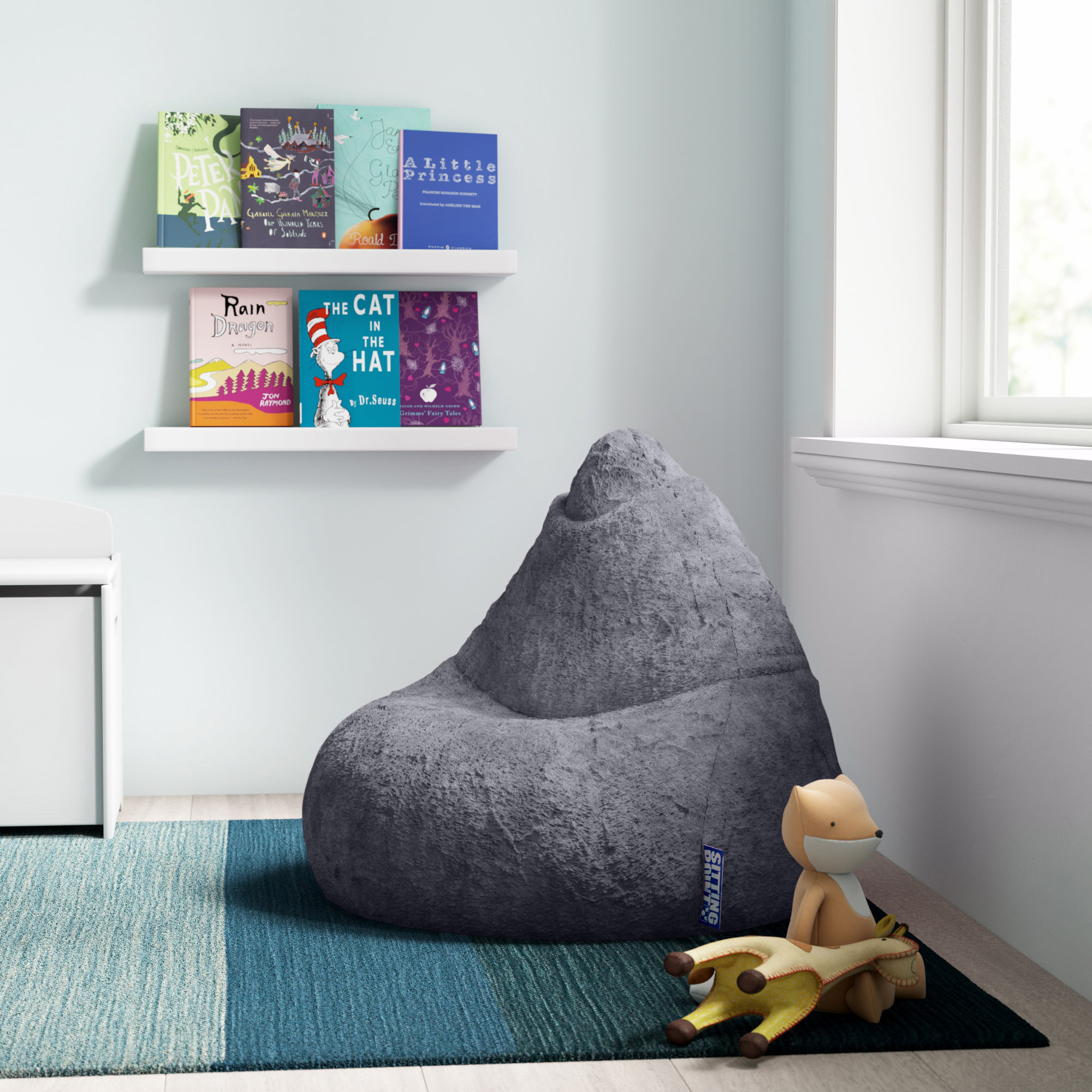 fluffy grey bean bag chair