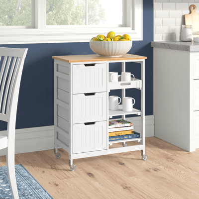 26.5'' Wide Rolling Kitchen Island with Solid Wood Top