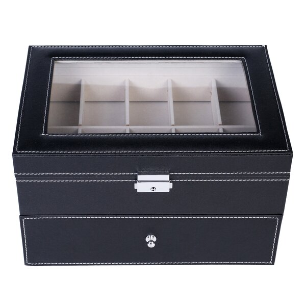 Black Wooden Square Display Sample Tray Covered Faux Leather Storage Organizer 