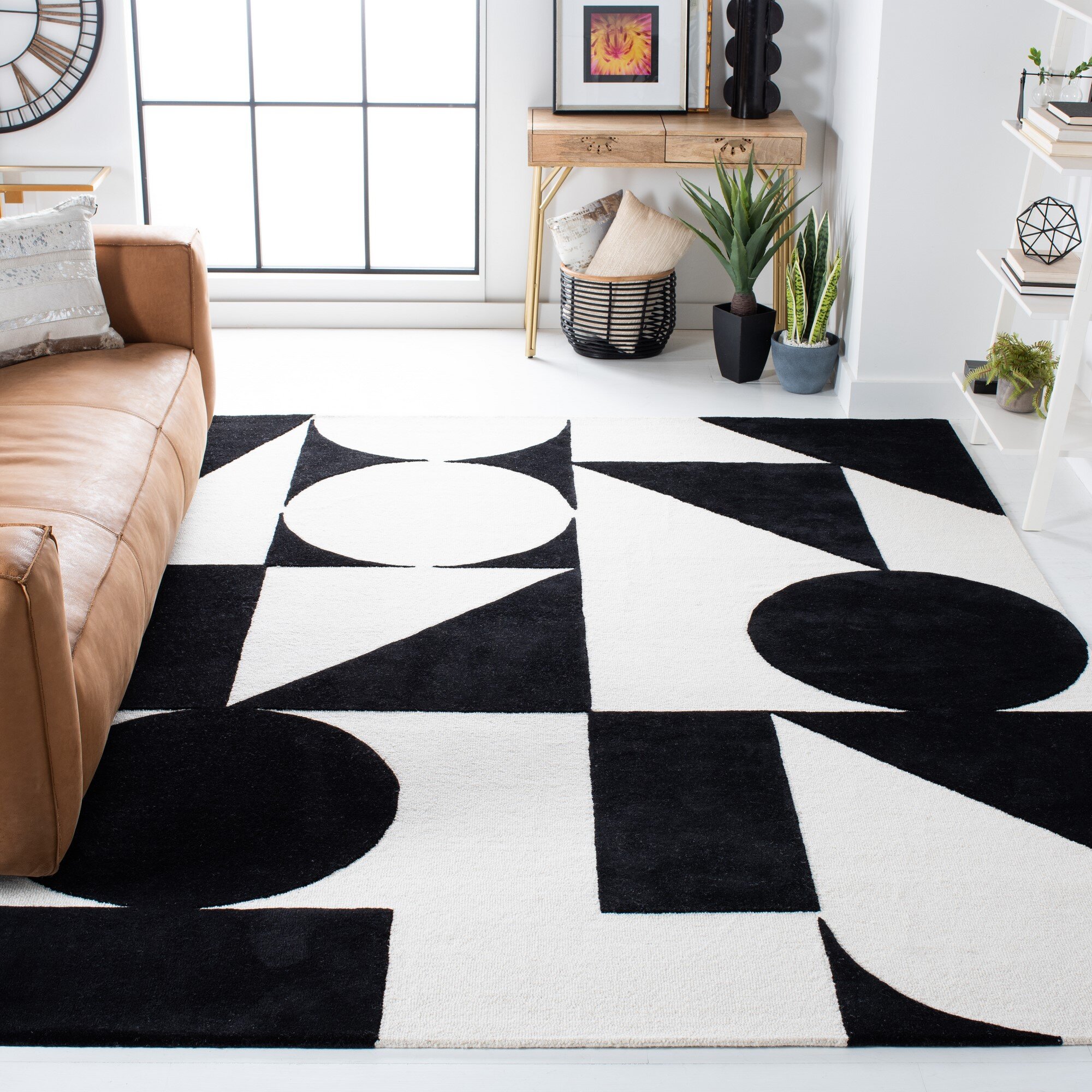 AllModern Dave Geometric Handmade Tufted Wool Area Rug in Ivory/Black ...