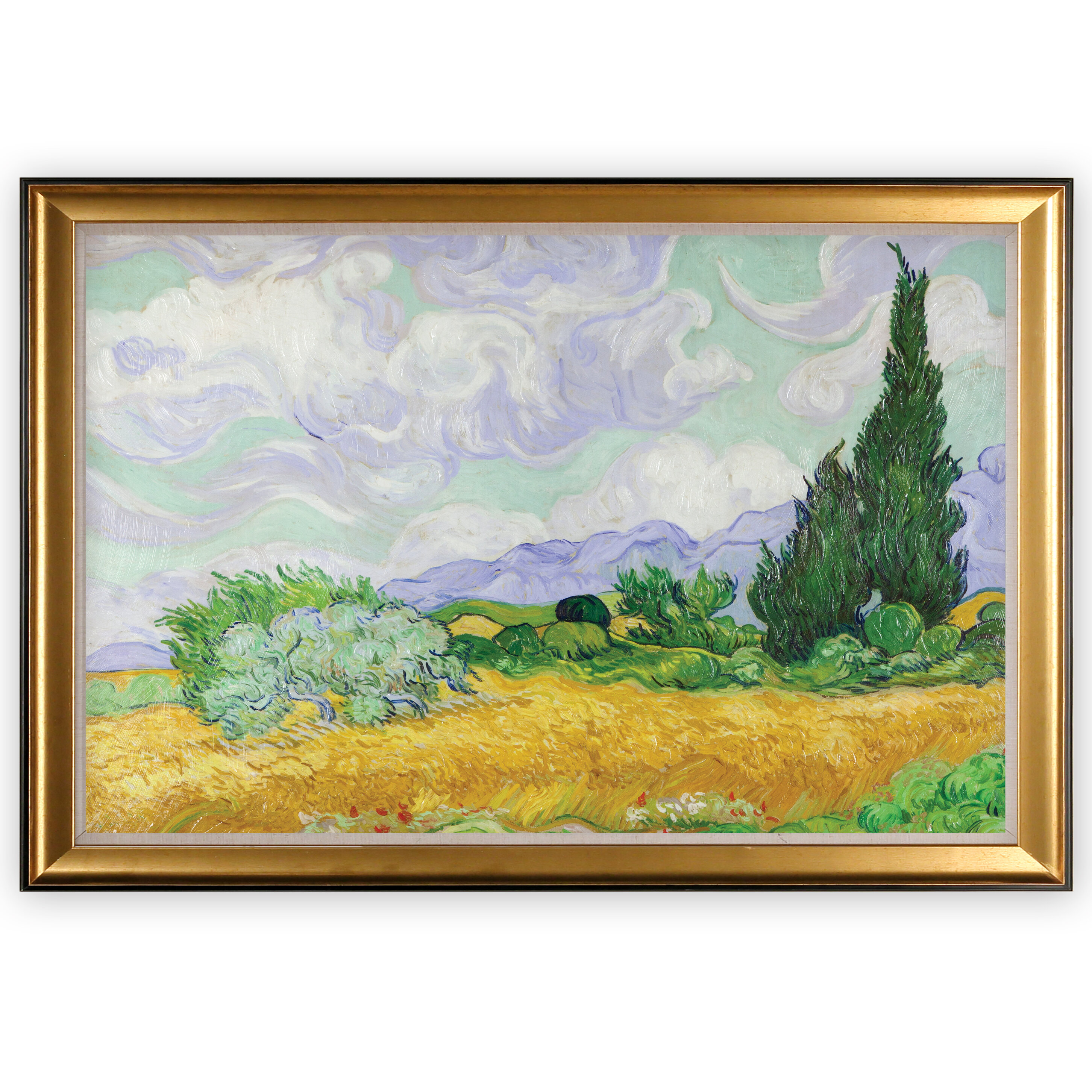 Fleur De Lis Living Wheat Field With Cypresses Gold Framed Oil Painting Print On Canvas Wayfair