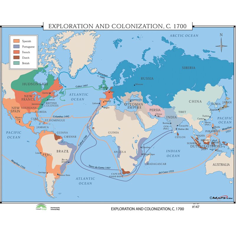 Universal Map World History Wall Maps Exploration Colonization