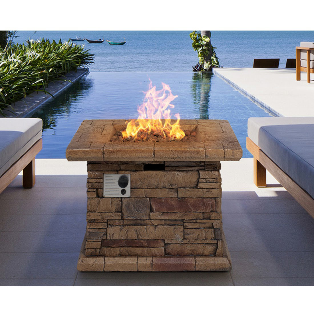 Foundry Select Outdoor Propane Burning Fire Pit Square Stonecrest Patio Fire Table 50 000 Btu W Lava Rocks Waterproof Cover Wayfair Ca