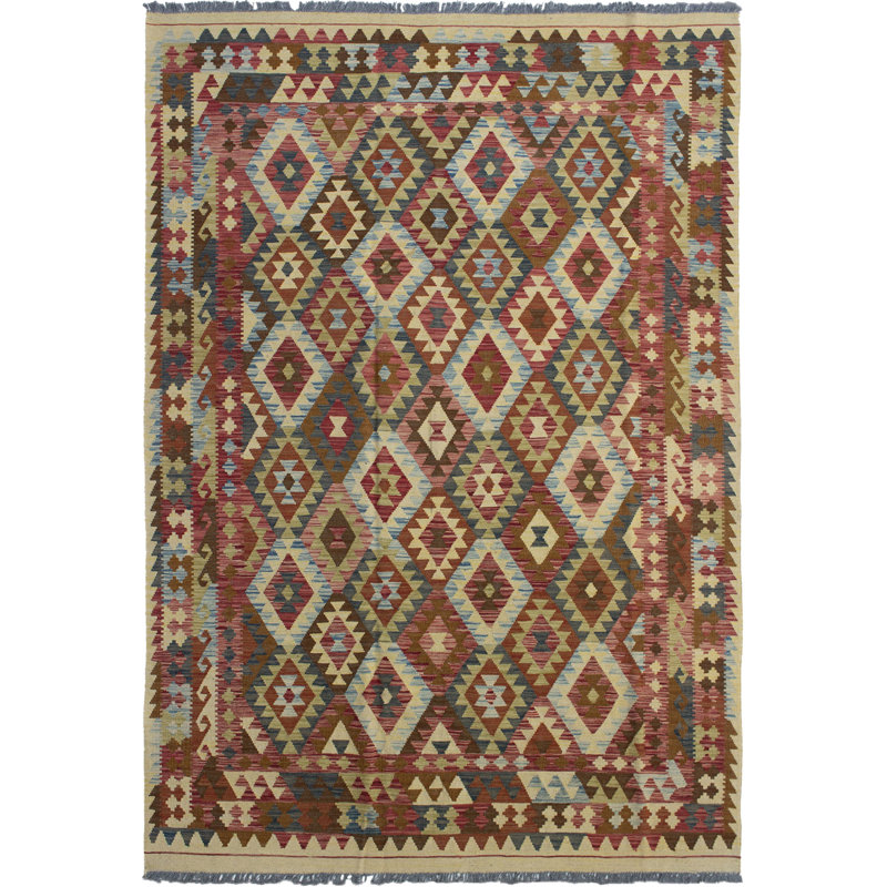 Isabelline Neligh Handwoven Flatweave 6 8 X 9 9 Wool Red Tan Area Rug Wayfair