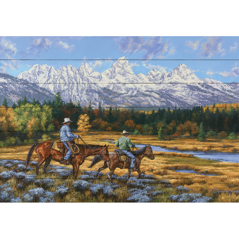 North American Art Cowboys And Tetons Pallet By Darrell Bush