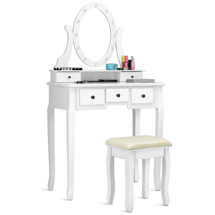 Charlton Home Oldfield 5 Drawer Makeup Vanity Set With Mirror