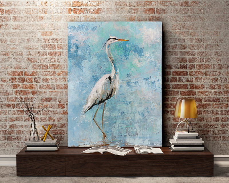 Highland Dunes Hazy Morning Heron Watercolor Painting Print On