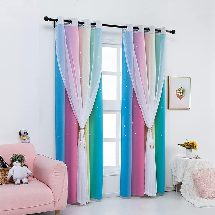 Star Curtains Blackout for Kids Girls Bedroom Living Room Double Layer 1 Panel 