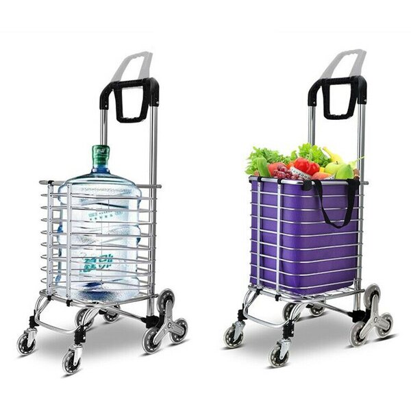 Portable 6 Wheel Stair Folding Shopping Cart Basket W/ Wheels For Laundry 