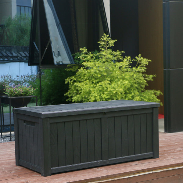 Ainfox 119 Gallons Gallon Water Resistant Plastic Lockable Deck Box in Black | Wayfair Ainfox 119 Gallons Gallon Water Resistant... 