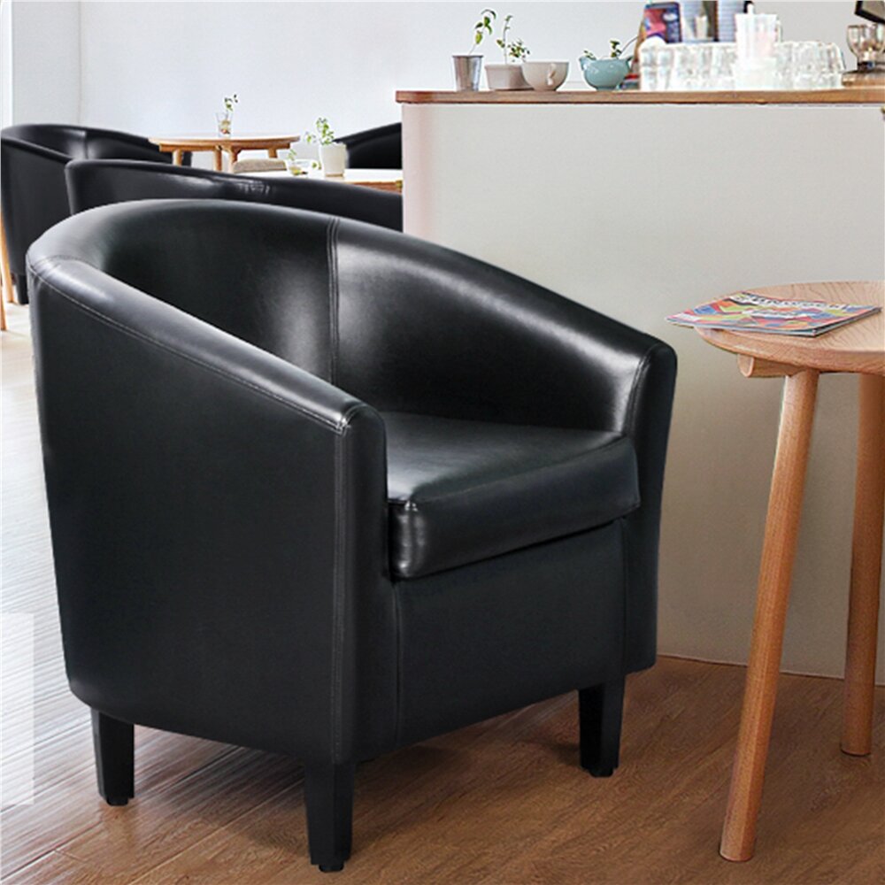 black leather barrel chair