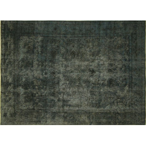 One-of-a-Kind Distressed Farooq Hand-Knotted Teal Green Area Rug