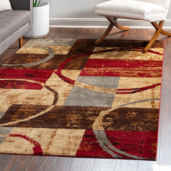 Nature Inspired Area Rug And Runner Slip Resistant Exotic Square Flower Pattern 