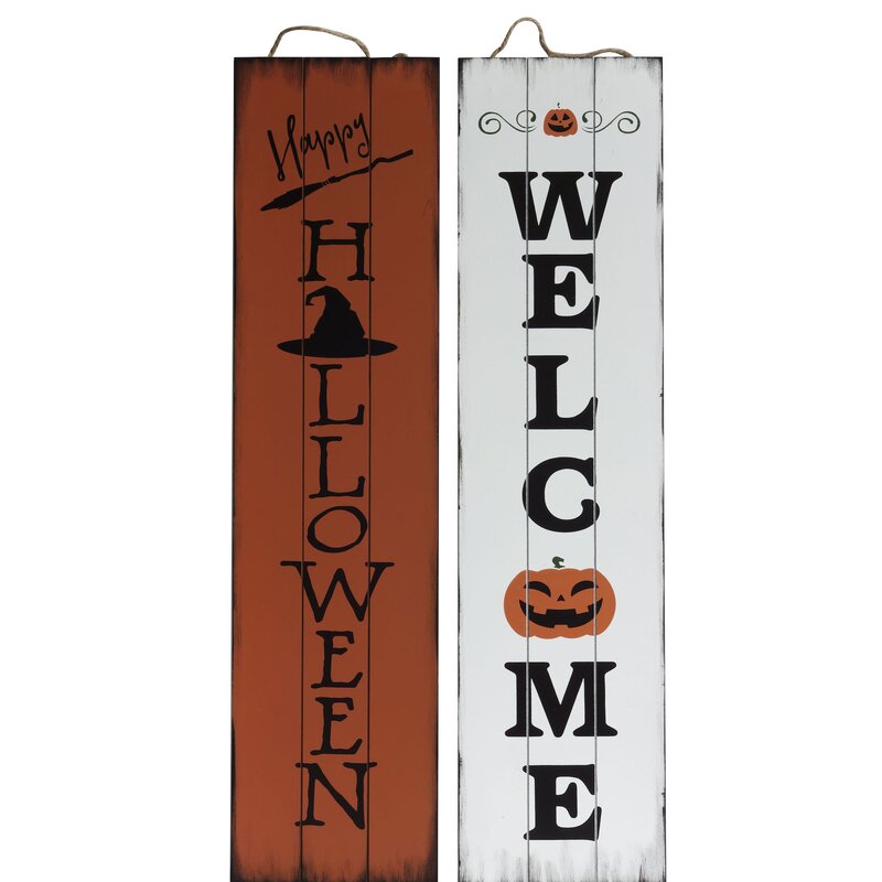 The Holiday Aisle Happy Halloween Reversible Porch Sign Wall Décor ...
