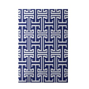 Greek Isles Geometric Print Blue Suede Indoor/Outdoor Area Rug