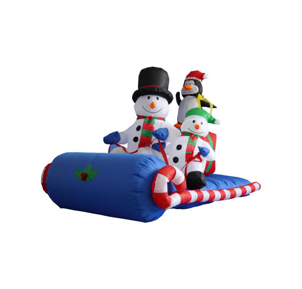 The Holiday Aisle 6 Ft Long Snowmen Family On Sleigh Decoration