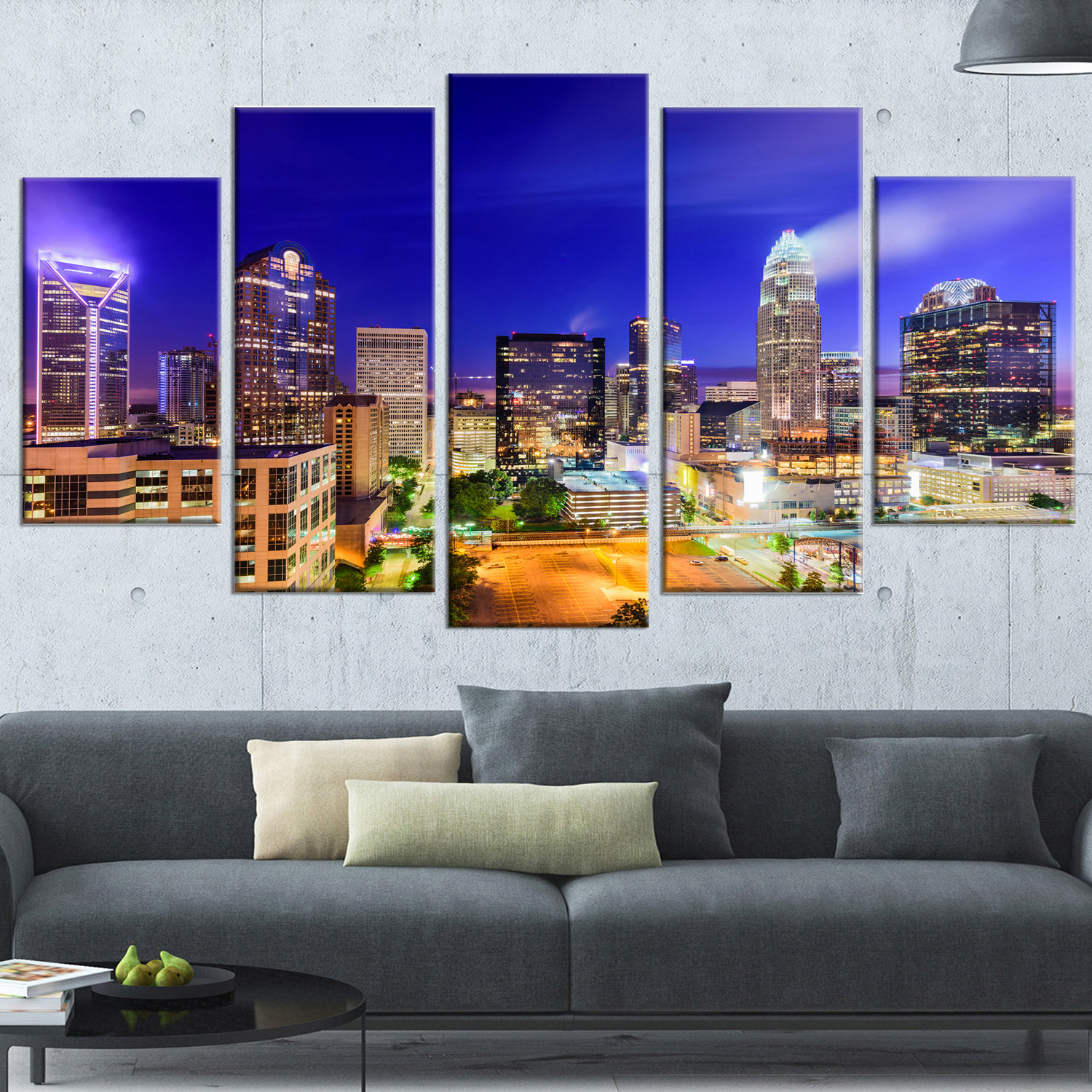 Designart Charlotte North Carolina Cityscape 5 Piece Wrapped Canvas Photograph Wayfair