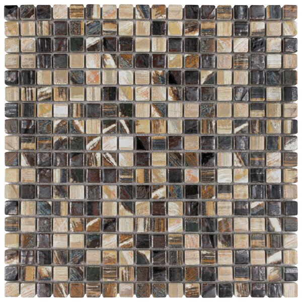 Thin Lined Brown Tan & Grey Brushed Aluminum Backsplash Mosaic Tile-1 Sheet 