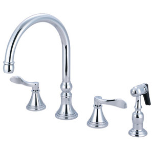 Kingston Brass NuFrench Double Handle Deck Mount Kitchen Faucet with Brass Spray
