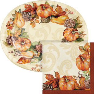 Great Thanksgiving Autumn Decorative Tableware Set and Decorations Paper Plates with Leaf design Brown Plastic Cups,Hello Autumn Napkins Fall Season Party Supplies for 32