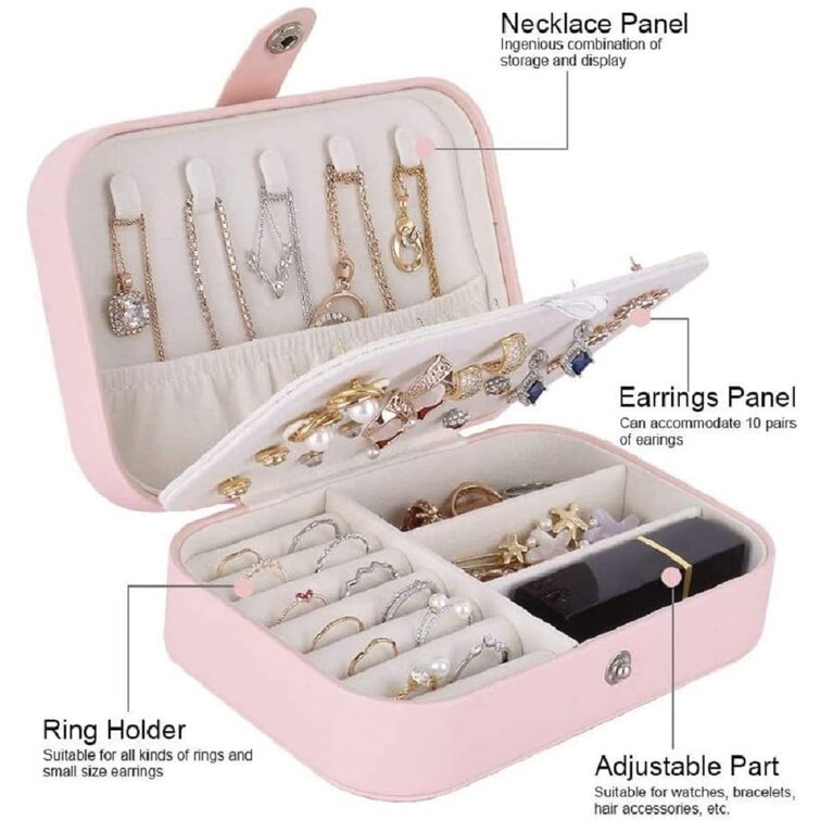 Double Layer PU Leather Jewelry Box Organizer Case Storage Necklace Ring 