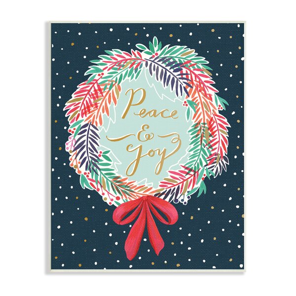 Stupell Industries Peace And Joy Festive Holiday Wreath Polka Dot By 